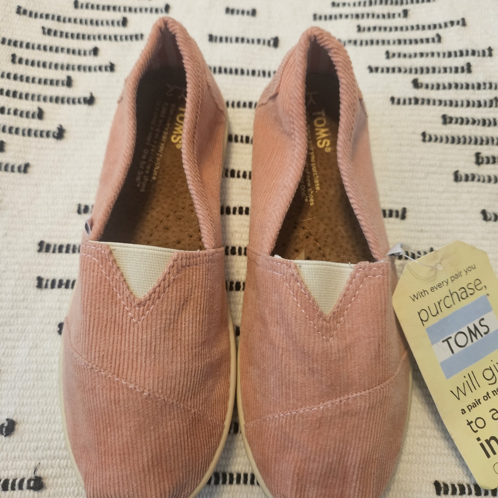 TOMS Youth Pink Corduroy Slip-On Flats